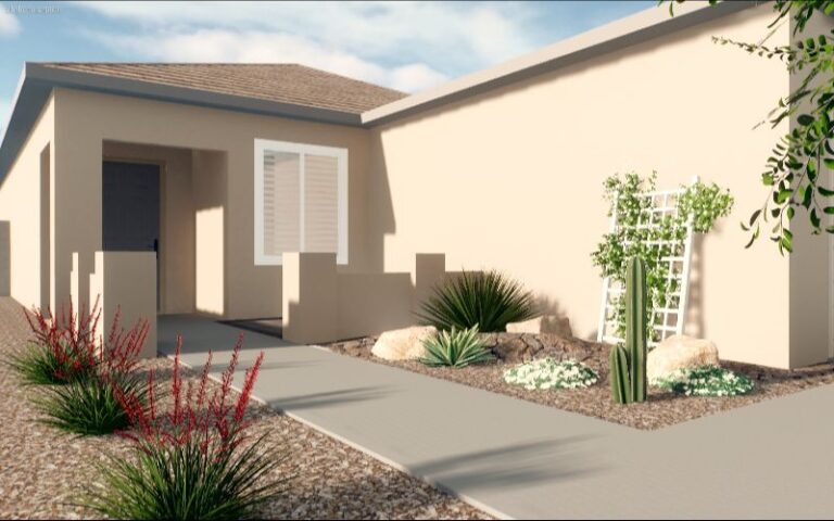 3D Rendering Of Landscape For A Las Vegas Home.