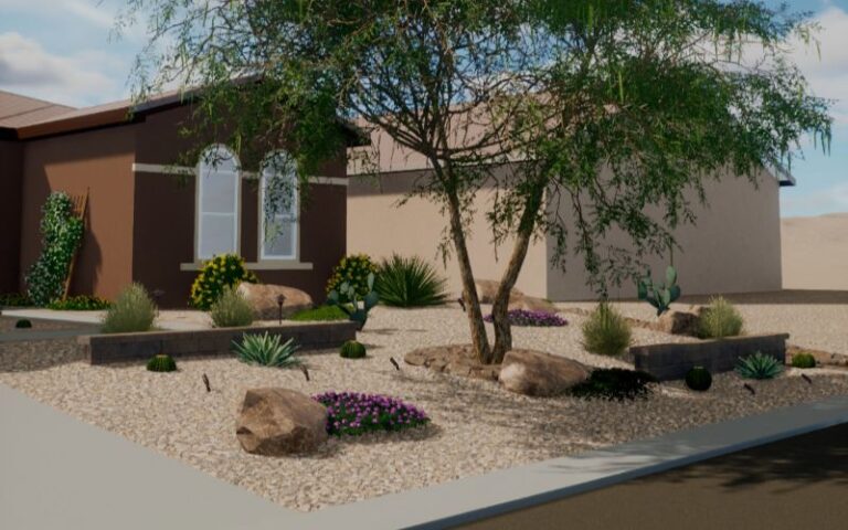 3D Rendering Of Landscape For A Las Vegas Home.