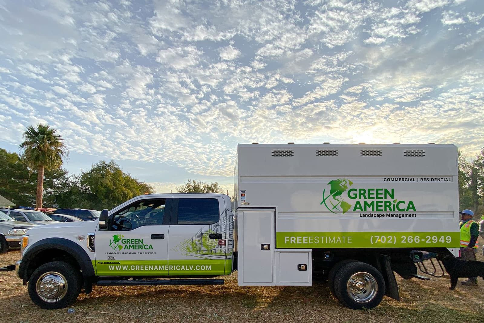 Green America Commercial Landscaping Vehicle Pictured At A Las Vegas, Nevada Job Site